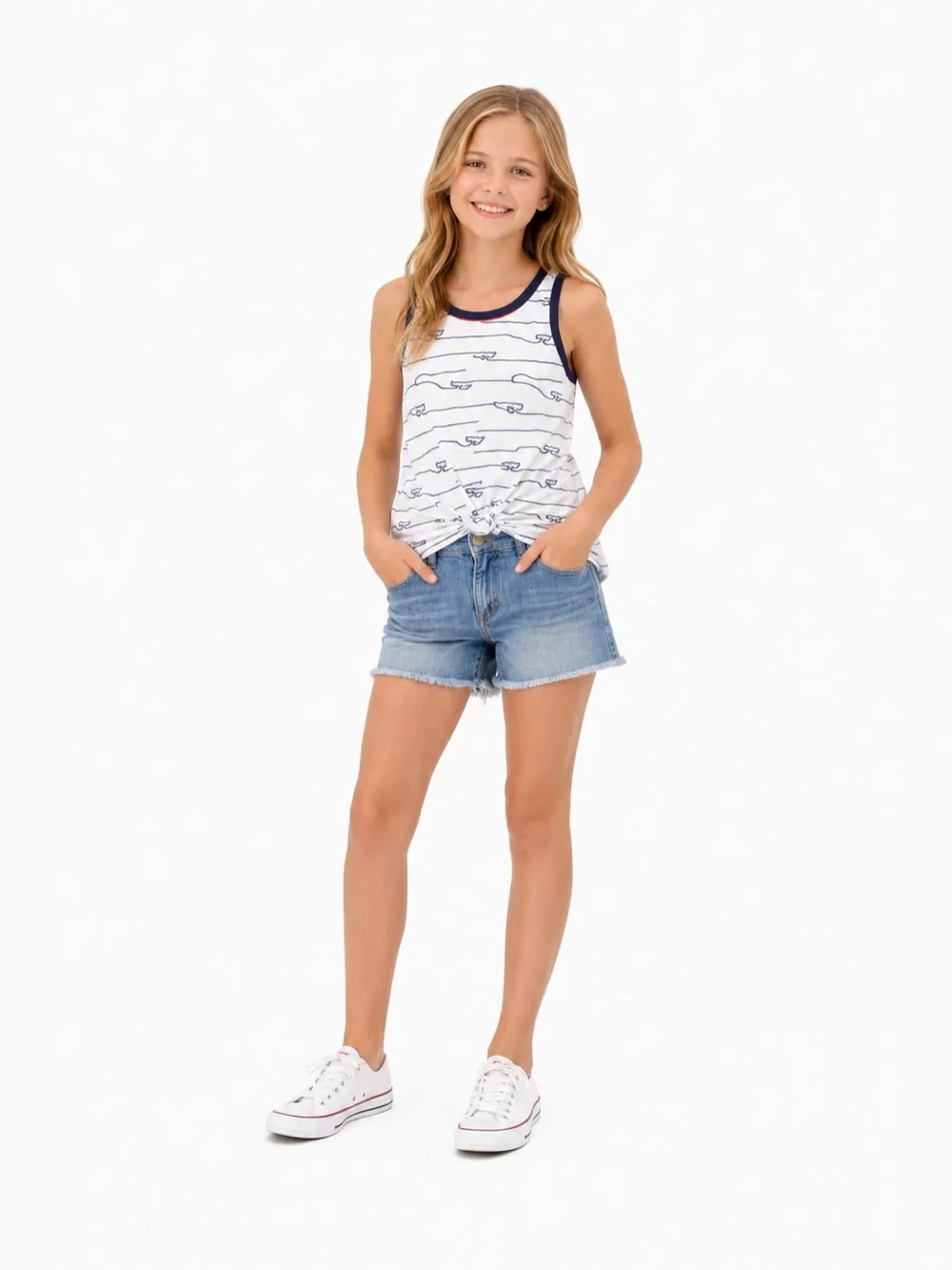 Vineyard Vines White and Blue Tank Top with Nautical Design
